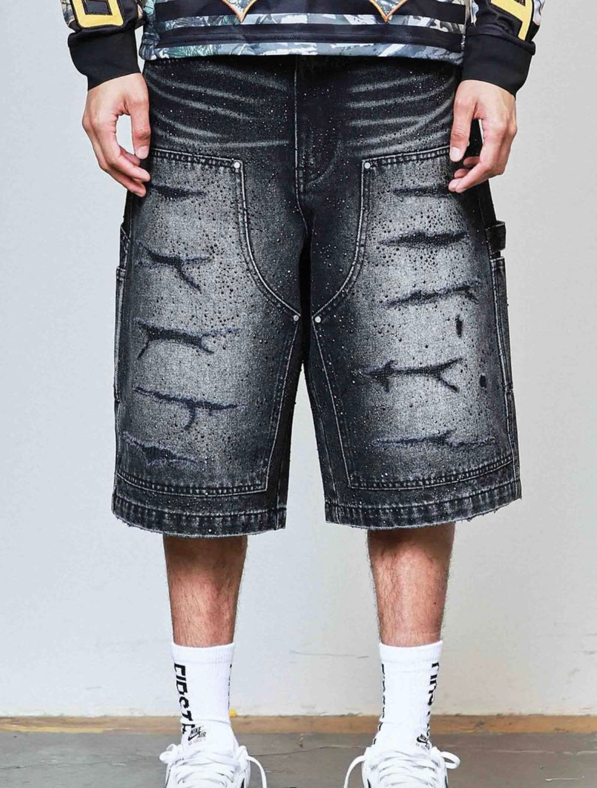 JORTS- BLACK WASHED W/ RHINESTONES
