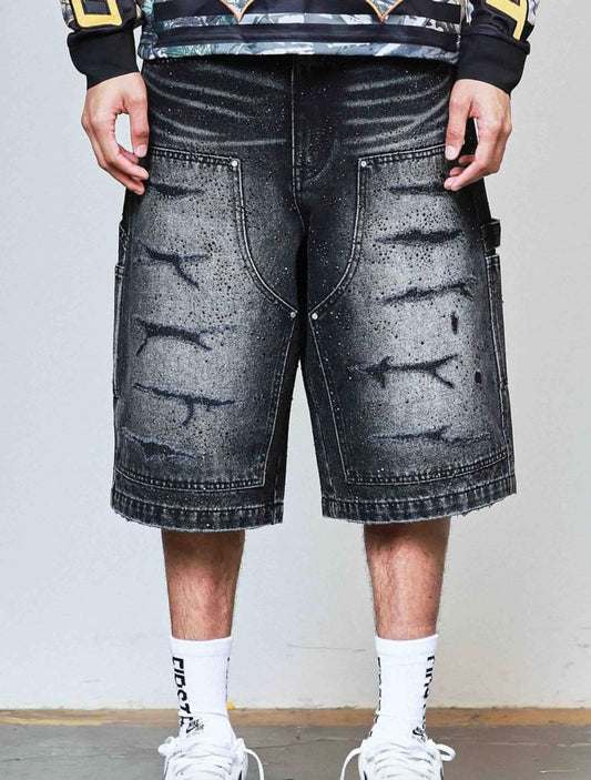 JORTS- BLACK WASHED W/ RHINESTONES