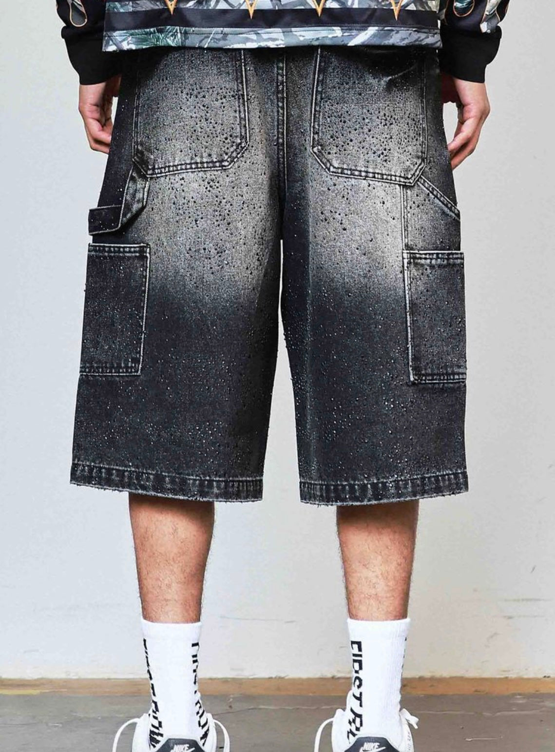 JORTS- BLACK WASHED W/ RHINESTONES