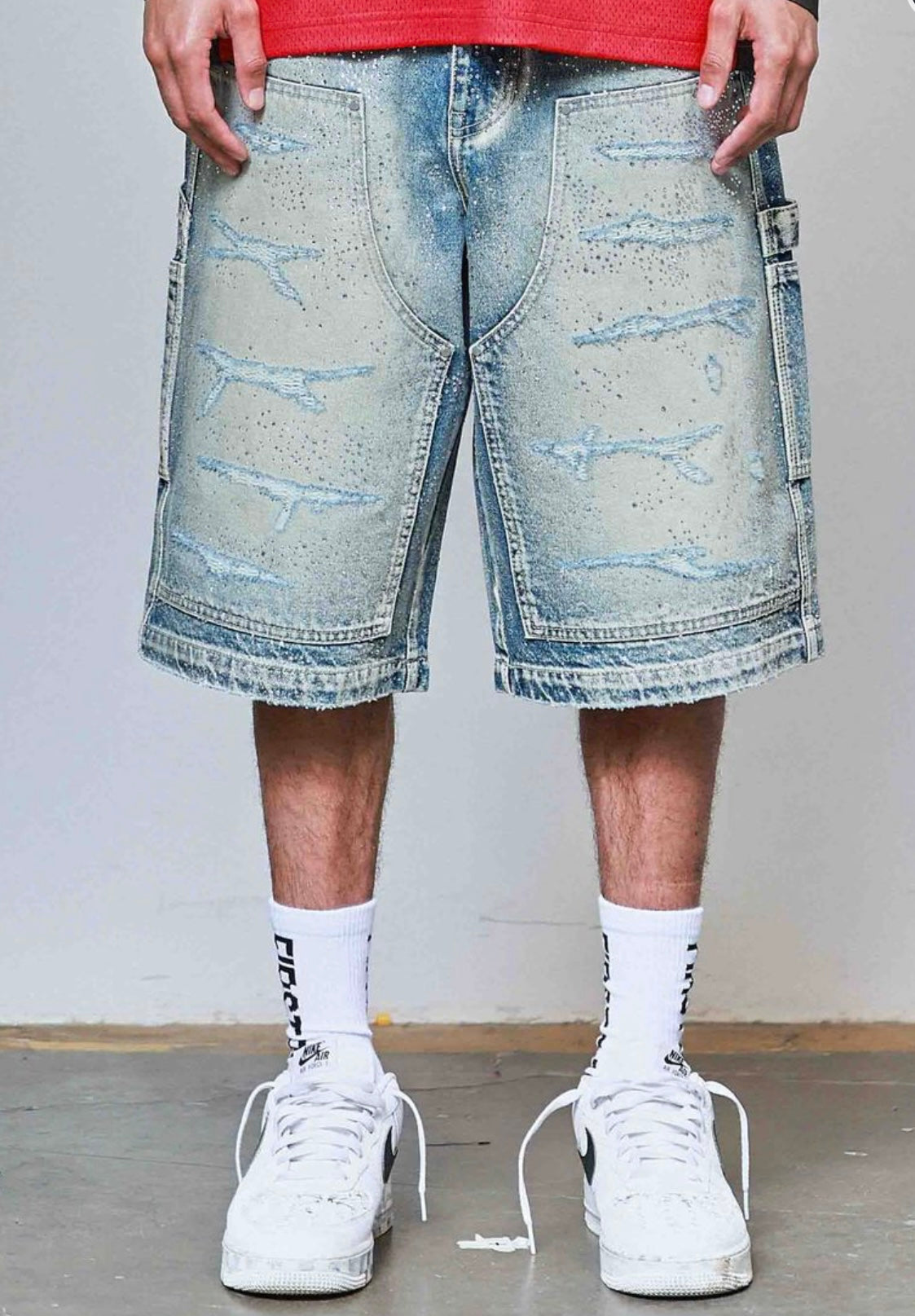JORTS- LIGHT WASH W/RHINESTONES