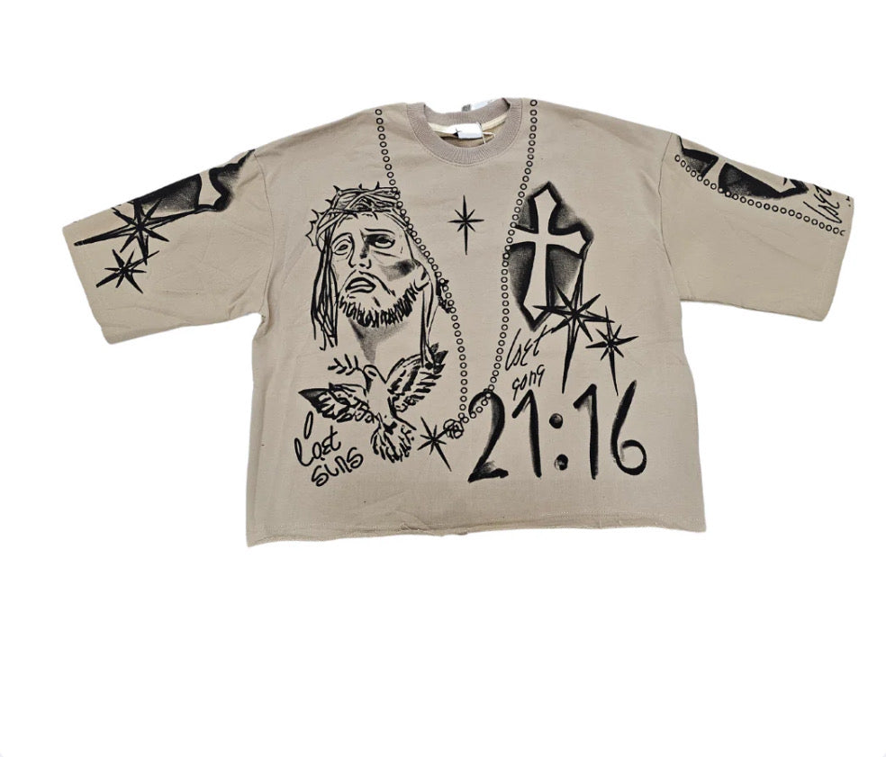 CROSS ROSARY- CROPPED TEE