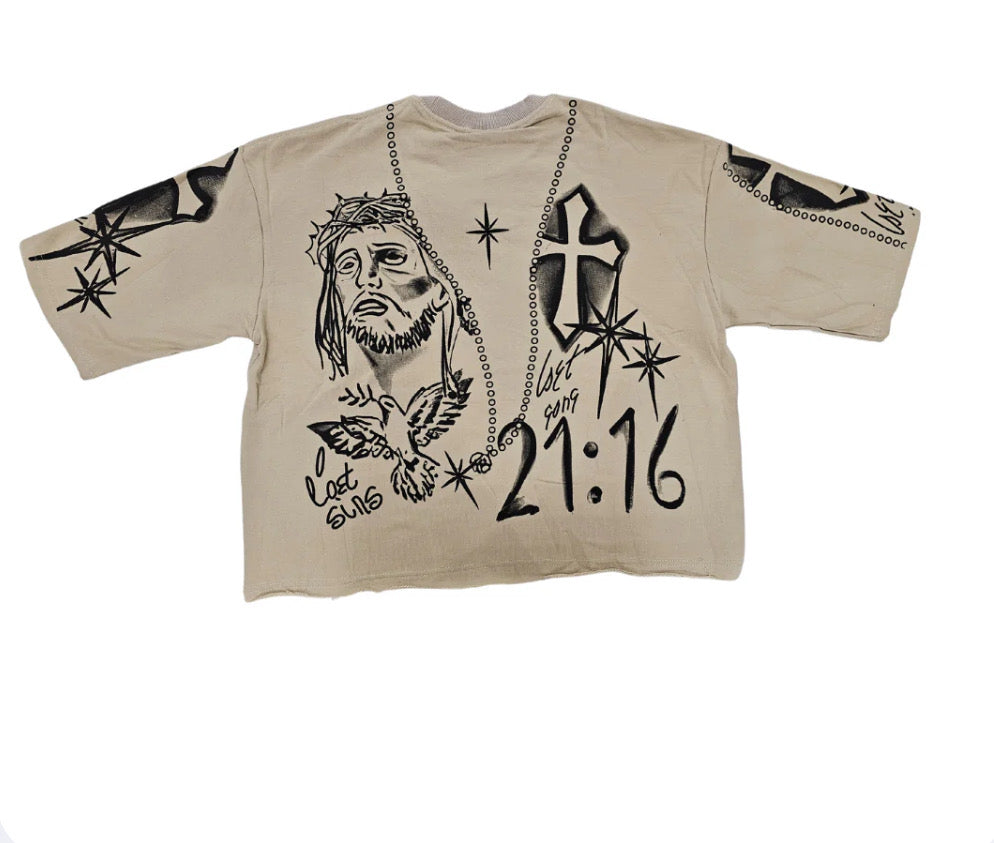 CROSS ROSARY- CROPPED TEE